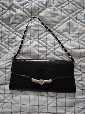 Black Patent Leather Clutch/Bag with Chain Strap